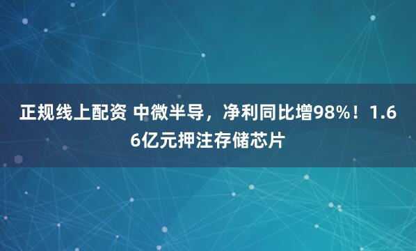 正规线上配资 中微半导，净利同比增98%！1.66亿元押注存储芯片